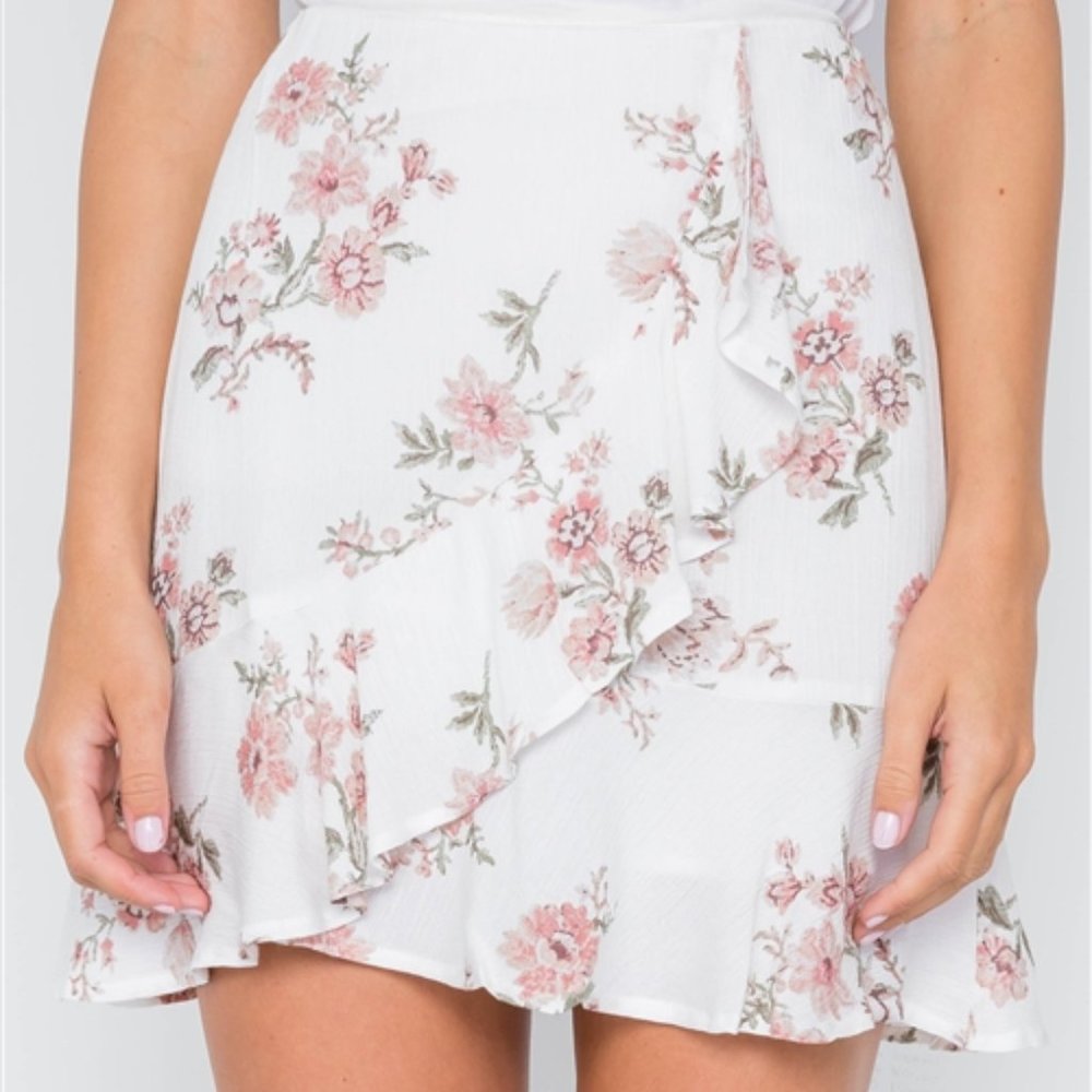 Floral Ruffle Faux-Wrap Skirt